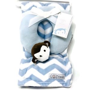 NWT 2 Piece Blue Baby Blanket & Monkey Toy Set